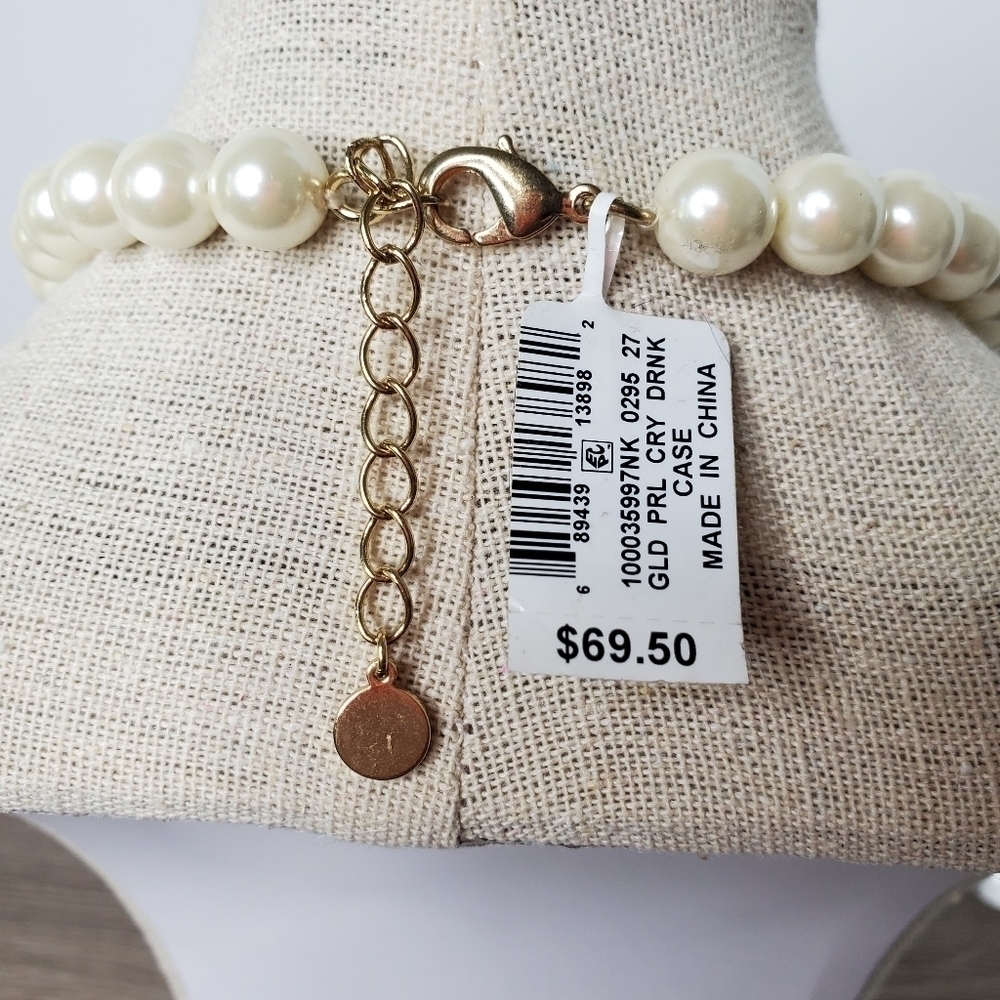 CHARTER CLUB GOLD WHITE‎ PEARLS RHINESTONES NECKLACE BIRTHDAY PARTY - Picture 10 of 11